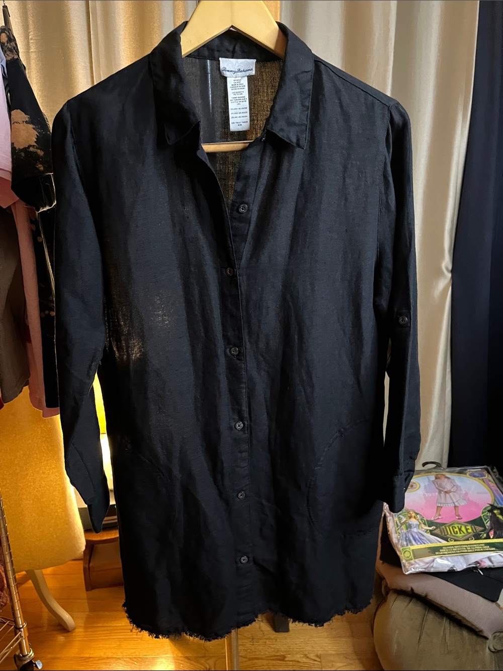 Tommy Bahama dress tunic Linen blend black abalone button down pockets